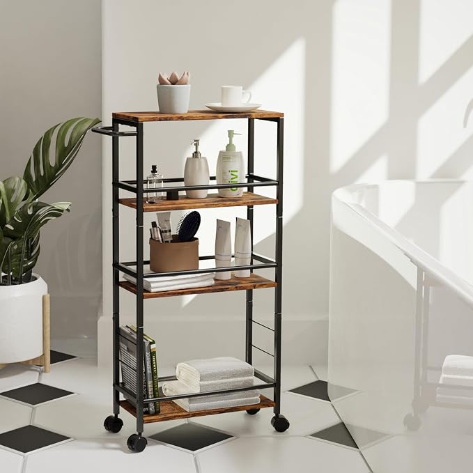 Slim Rolling Cart, 4-Tier Kitchen Storage Rolling Cart, Narrow Cart - Image 6