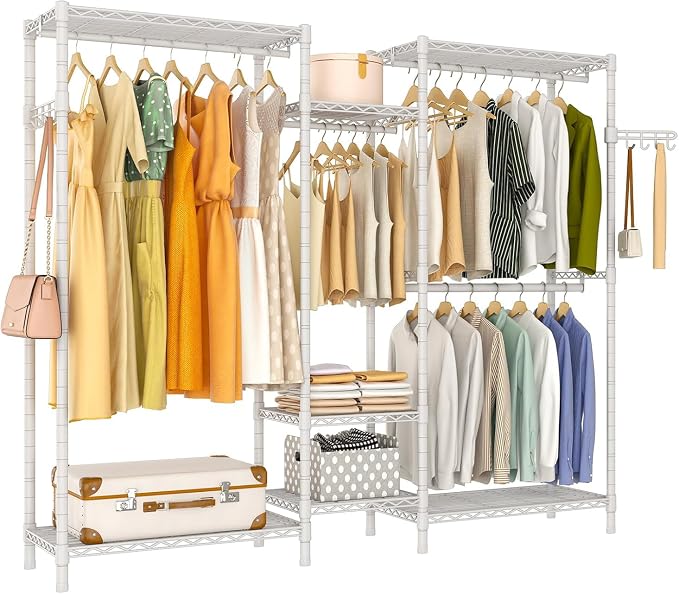 Heavy Duty Garment Rack, Portable Wardrobe Clothes Rack Freestanding Adjustable by EXGLOBOL