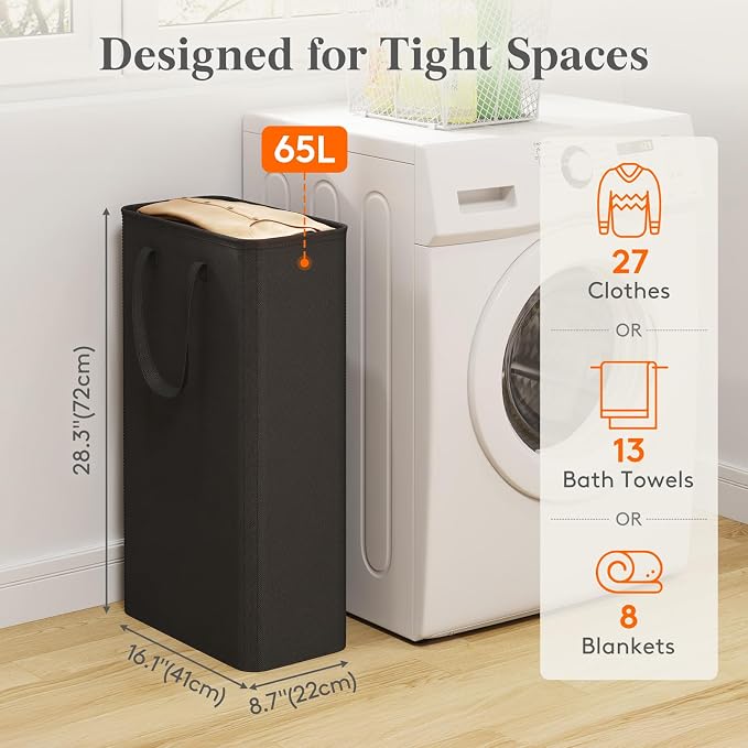 Lifewit 65L Slim Laundry Hamper, Narrow Small Laundry Basket - Image 2