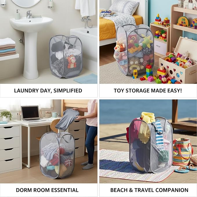 Kimmama Large Collapsible Mesh Laundry Basket, Foldable Pop Up Laundry Hamper - Image 5