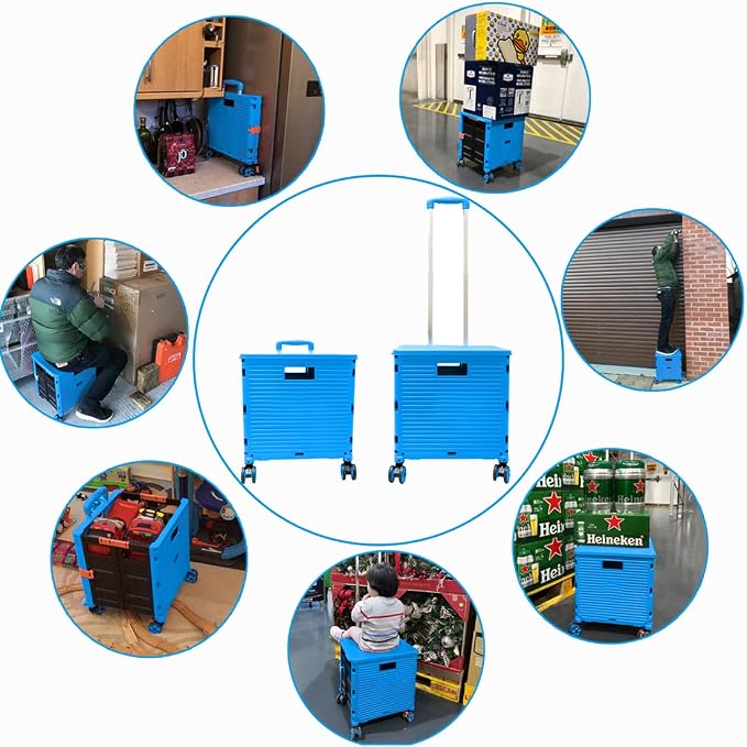 Foldable Utility Cart Folding Portable Rolling Crate Handcart Shopping Trolley - Image 7