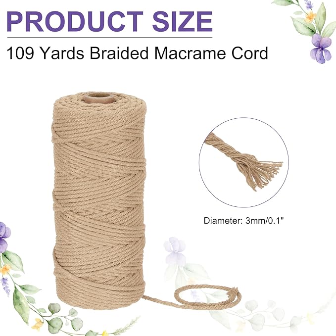 MECCANIXITY Braided Macrame Cord, 3mm x 109 Yards Natural Cotton Rope Macrame - Image 2