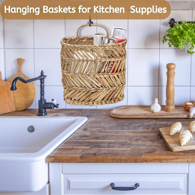 YOUEON Large Woven Hanging Storage Basket, Handwoven Front Door Flower Baskets - Image 8