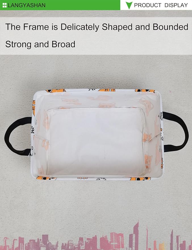 LANGYASHAN Rectangular Storage Bin Collapse Canvas Fabric Cartoon Storage Basket - Image 5