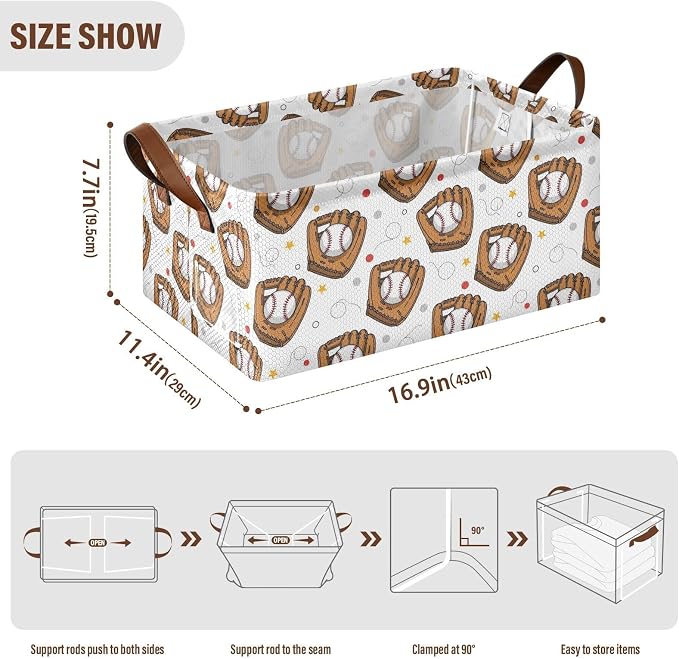 Gloves Baseballs White Pattern Foldable Storage Baskets - Image 3