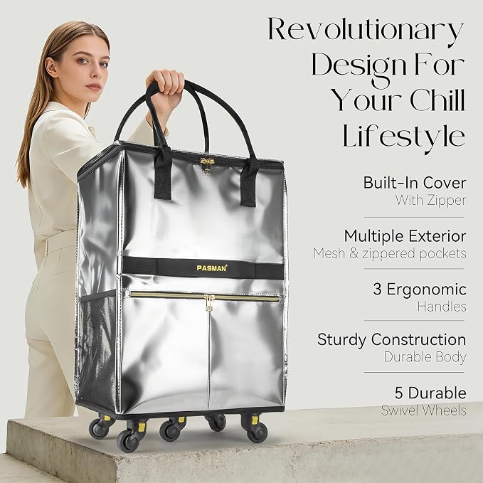 Reusable Grocery Bag on 5 Wheels, Foldable Rolling Tote Bag - Image 2