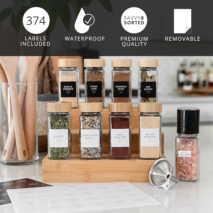 Square Spice Jar Labels Stickers, 374 Preprinted Waterproof Spice Labels - Image 4