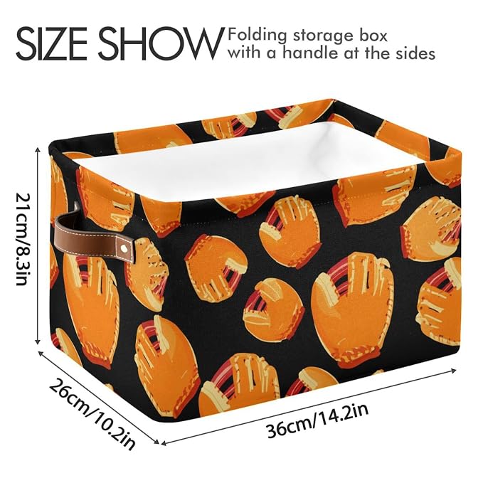 Baseball Glove Black Rectangular Storage Bin Basket - Image 3
