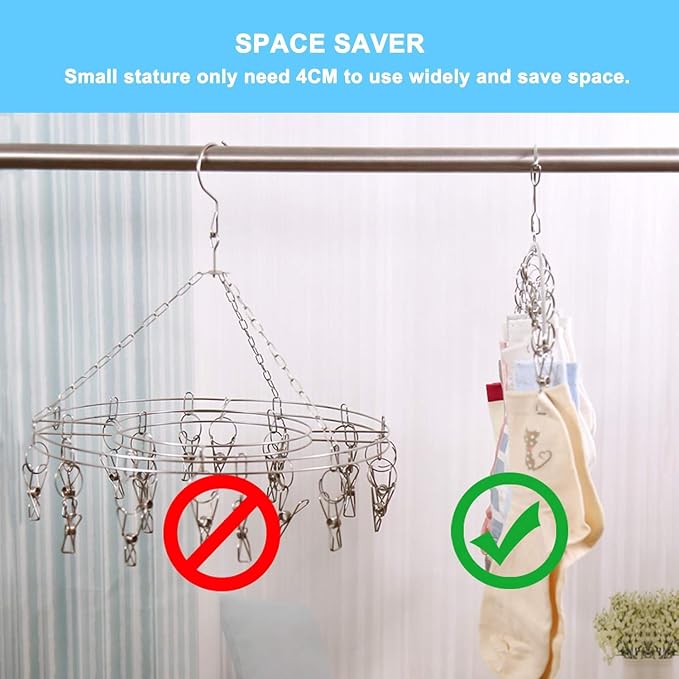 Clothes Drying Rack with 10 Clips, 2 Pack Laundry Drying Rack with Clothes-pegs - Image 6