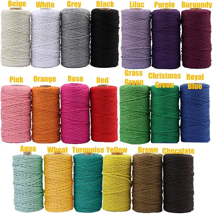 109 Yards 3mm Macrame Cotton Cord 4 Strand Twisted Twine Strings Rope - Image 4