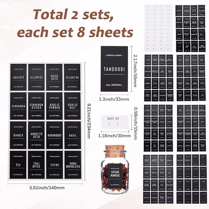 360Pcs Rectangle Spice Labels Stickers Black Spice Bottle Stickers Preprinted - Image 2