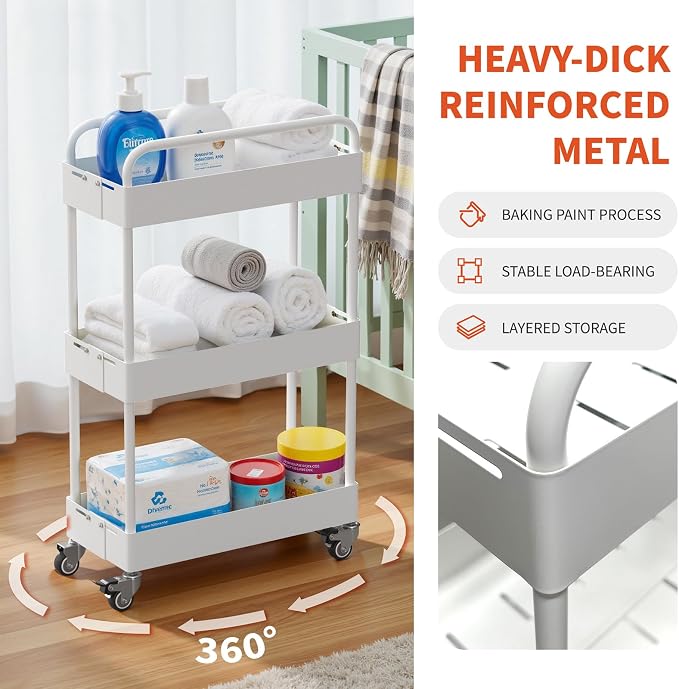 HOTEAGLE 3-Tier Rolling Cart Metal Expandable Utility Carts - Image 3