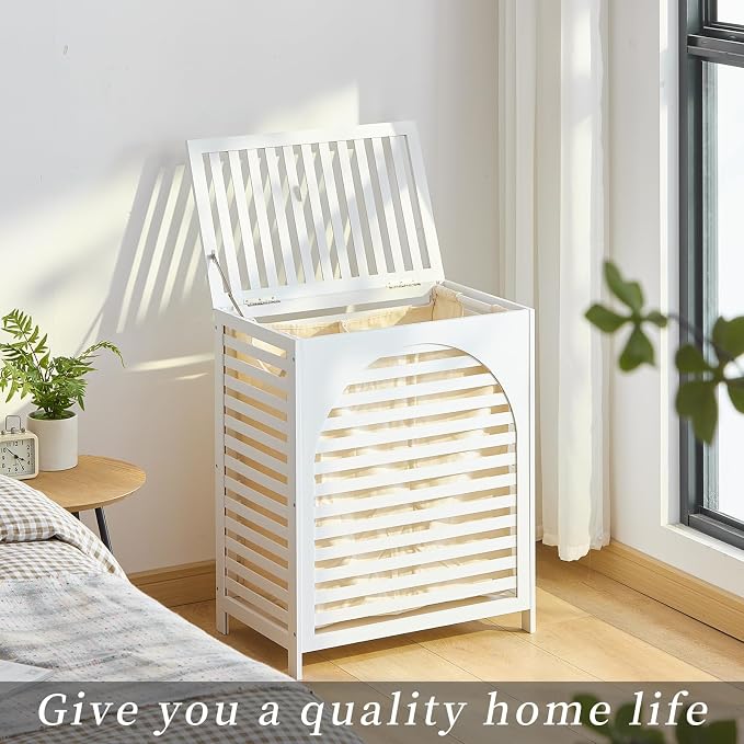 Laundry Hamper with Lid, Bamboo Clothes Laundry Basket with Handles, Removable - Image 3