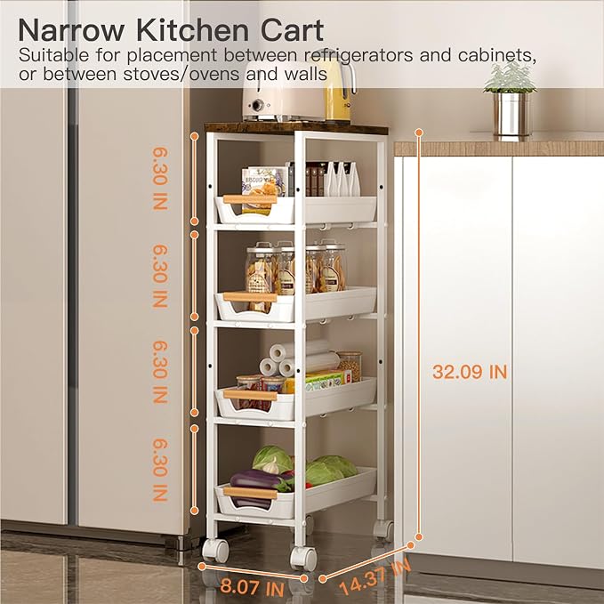 5 Tier Slim Rolling Storage Cart - Image 4