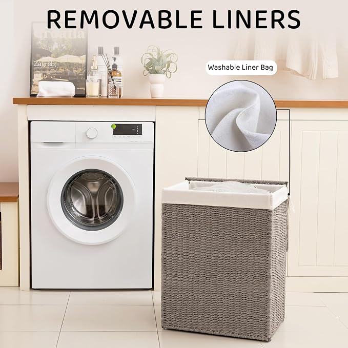 OIAHOMY Laundry Hamper with Lid, 23.8 Gal Wicker Hamper with Removable Liner - Image 6