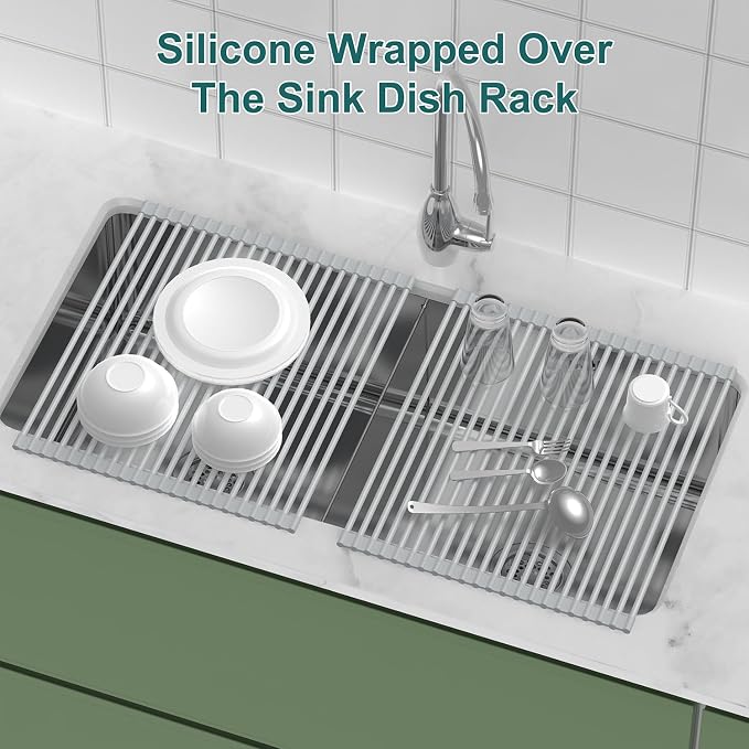 Roll Up Dish Drying Rack, Silicone Wrapped Over The Sink Multipurpose Foldable - Image 3