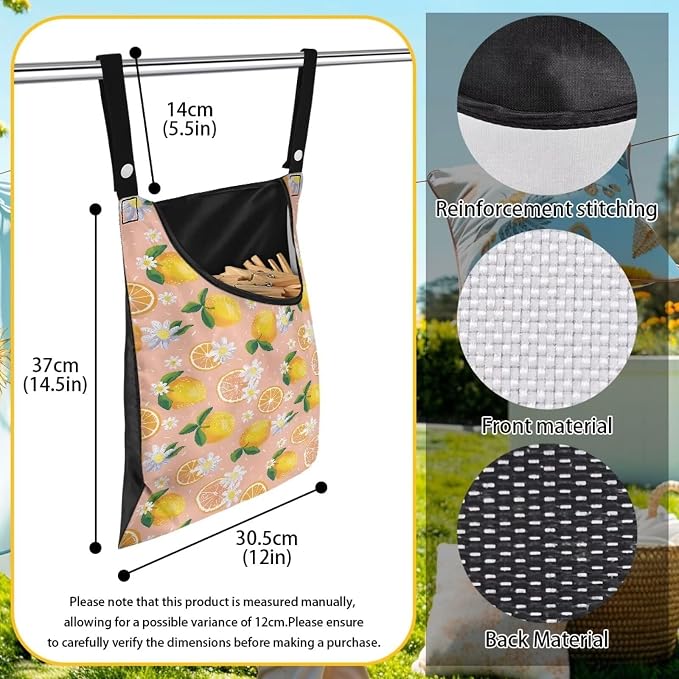 Lemon Clothespin Bag with Hanging Hook Waterproof Laundry Clothes Pin Holder - Image 6