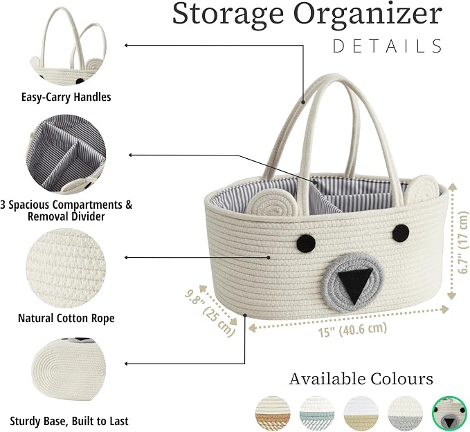 DECOMOMO Teddy Bear Basket, Diaper Caddy Basket, Baby Baskets - Image 3