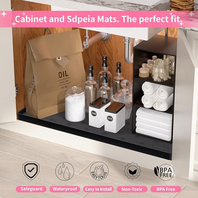 Sdpeia Under Sink Mat 31"×22" Waterproof Silicone Cabinet Liner & Sink Protector - Image 4
