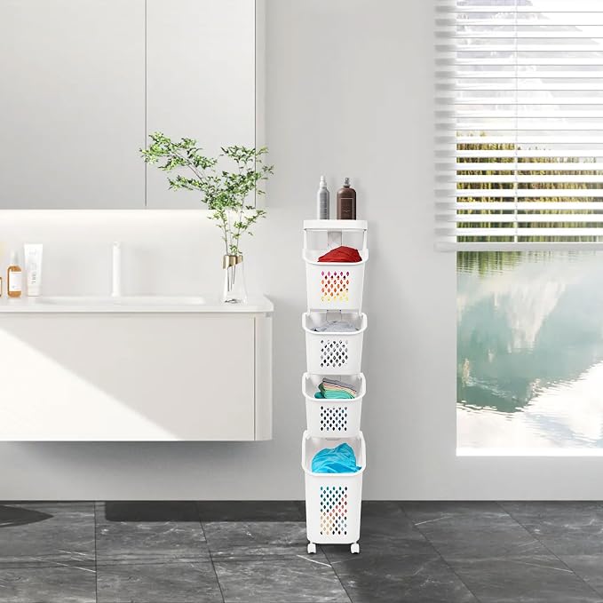 Tiered Laundry Storage Organizer Tiered Laundry Hamper Sorter Bathroom Laundry - Image 2