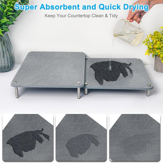 3Pcs Nesting Stone Drying Mat for Kitchen Counter, Quick Drying Stone Dish - Image 2