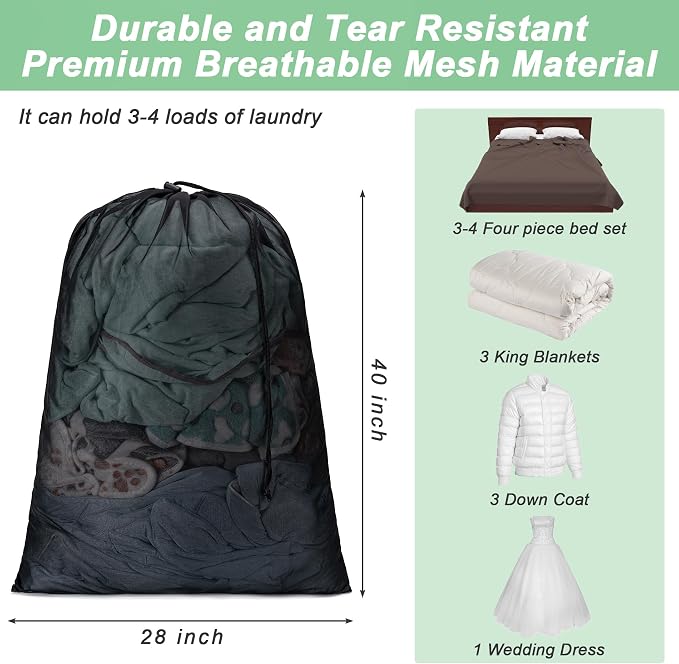 2 Pack Mesh Laundry Bags, Machine Washable Dirty Clothes Organizer - Image 2