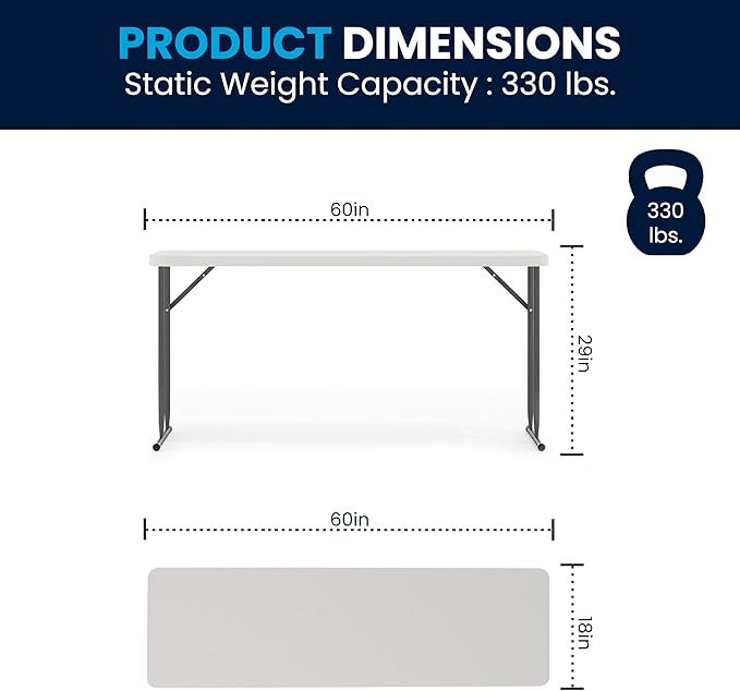 Flash Furniture Kathryn 5' Rectangular Plastic Folding Table, Long Plastic - Image 3