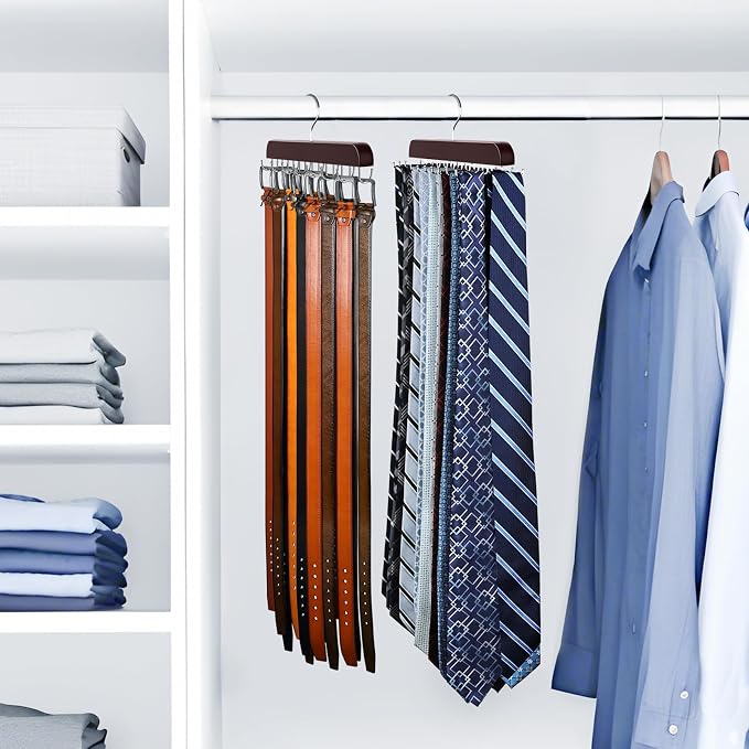 2 Pack Tie Rack & Belt Hanger 2 in 1 Tie Hanger Space Saving Max 42 Belts& 60 - Image 2