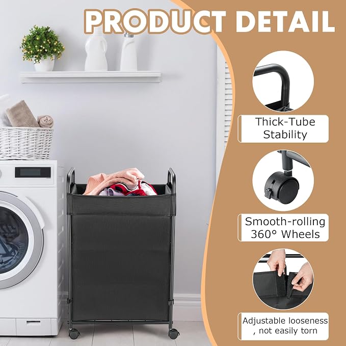 90L Laundry Hamper with Wheels, Rolling Laundry Sorter cart with Metal Frame - Image 3