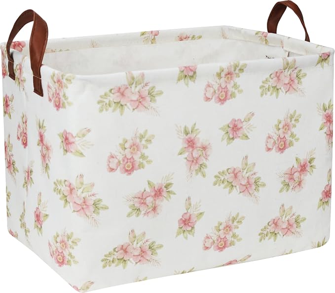 Rectangular Pink Flower Basket for Girls, Storage Bin by NTAOHAMPER