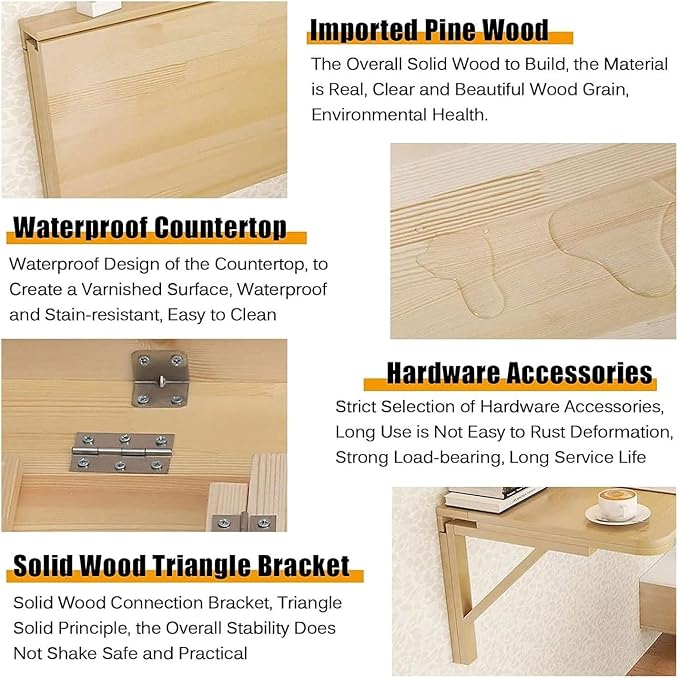 Wood Wall-Mounted Folding Table in Natural Laundry Folding Table Fold Down Work - Image 4