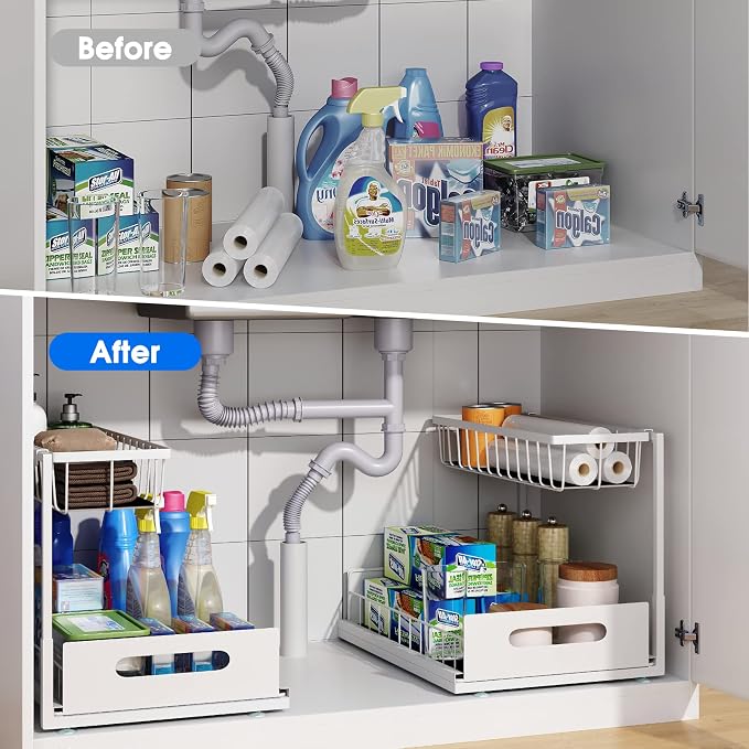 2 Pack Under Sink Organizer, 2 Tier Pull-Out Cabinet Storage Shelf, - Image 3