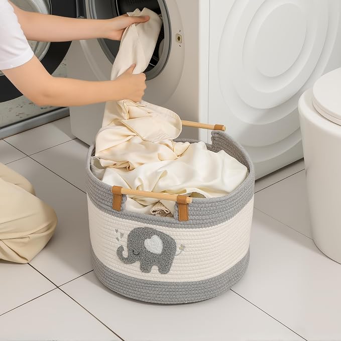 Large Blanket Basket 35L Cotton Rope Basket - Image 4