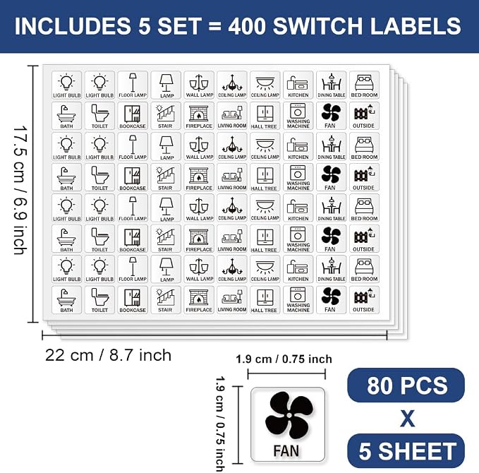 400 Pcs Light Switch Sticker Labels, 20 Designs Vintage Style Transparent - Image 2