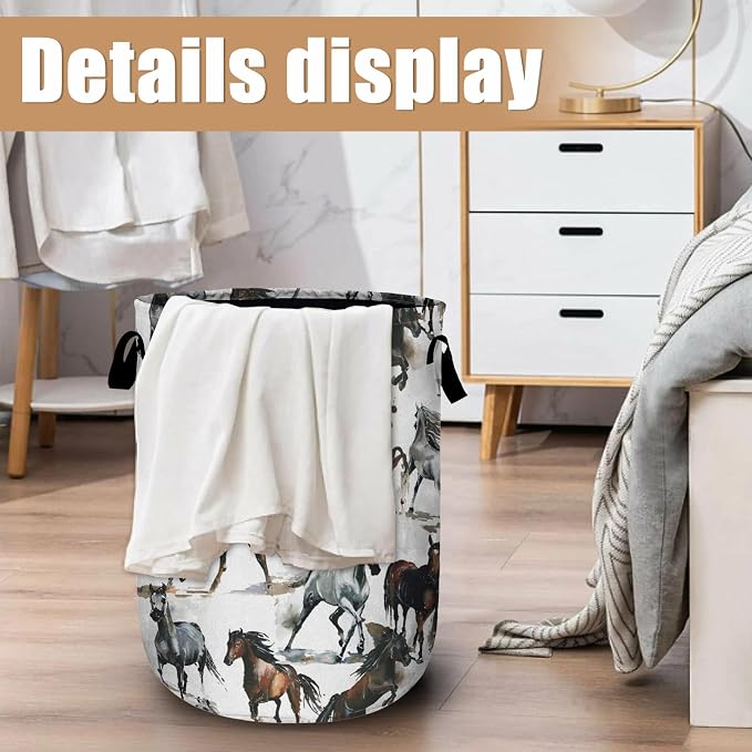 Watercolor Horse Laundry Basket, Foldable Waterproof Laundry Hamper Tote Bag - Image 6