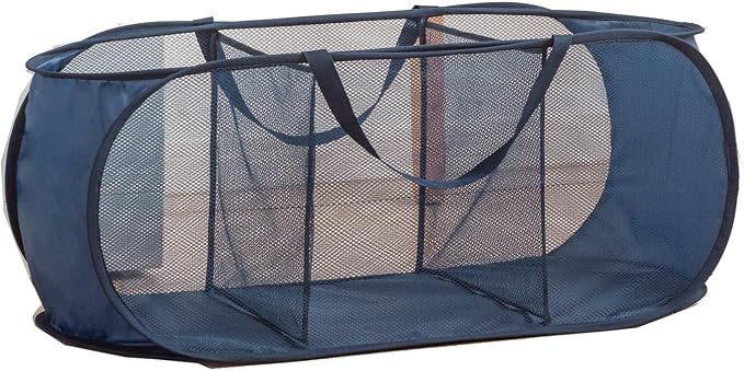 Mesh Laundry Hamper Basket, Sturdy 3 Compartments Laundry Basket, Foldable Pop by TANOVCEP