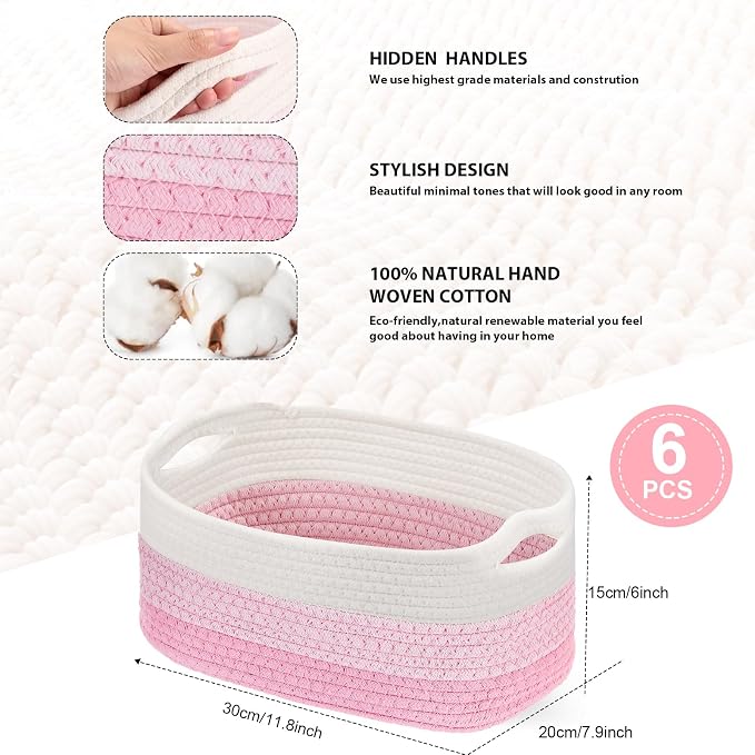 Sawysine 6 Pcs Cotton Rope Woven Basket - Image 2
