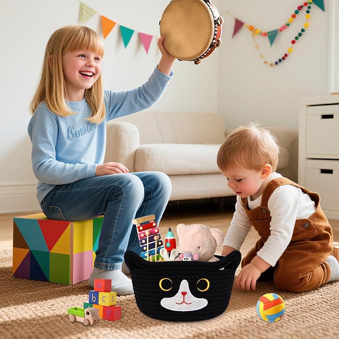 Cat Basket for Nursery, Small Storage Basket, Baby Blanket Bin - Image 4