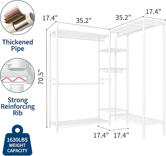 Clothes Rack L Shaped for Corner, Heavy Duty Garment Rack - Image 3