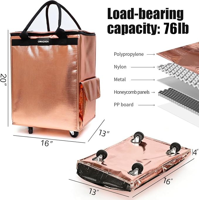 Reusable Grocery Bag on Wheels, Foldable Rolling Tote Bag - Image 2