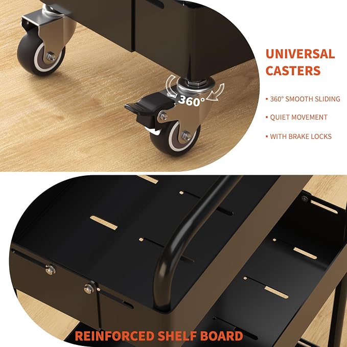 HOTEAGLE 3-Tier Rolling Cart Metal Expandable Utility Carts - Image 4