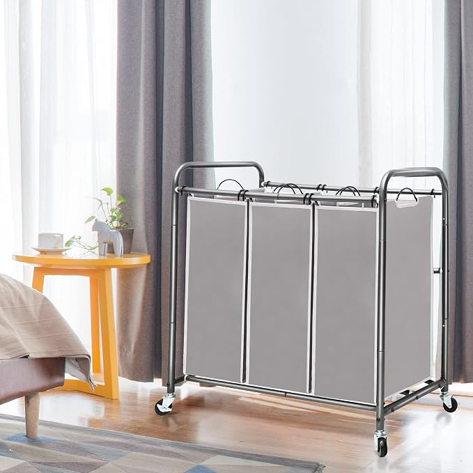 STO STO Laundry Sorter 3 Section, 3 Bag Clothes Hamper, Rolling Laundry Cart - Image 2