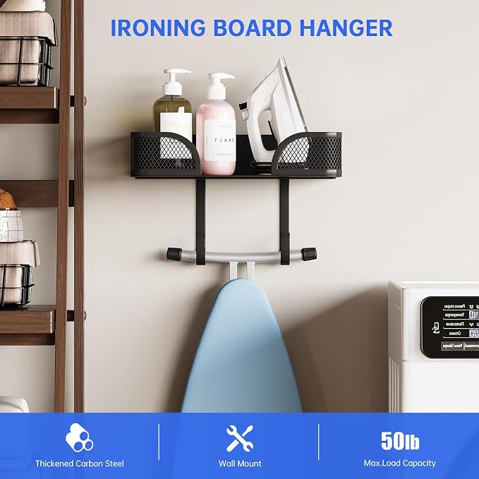 Ironing Board Holder Wall Mount, Metal Ironing Board Hanger, T/V Shaped Space - Image 2