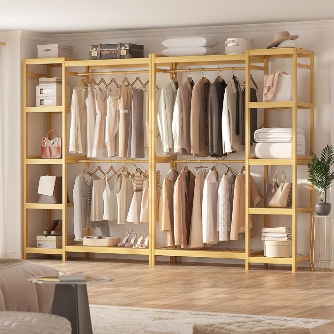 Homykic Bamboo Closet System, Heavy Duty Clothing Rack - Image 2