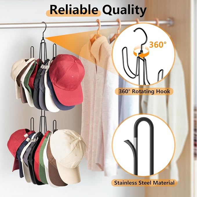 Hat Hangers for Closet, Stainless Steel Hat Organizer, Hat Racks for Baseball - Image 2