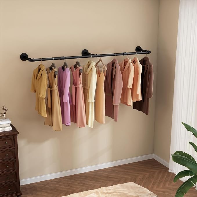 Wall Mounted Clothes Rack 52.6in, Industrial Pipe Clothing Racks Wall Mount - Image 9