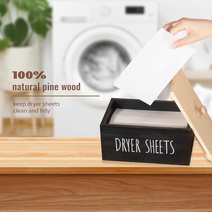 zoocatia Laundry Room Decor Dryer Sheet Container Wood Detergent Dispenser - Image 2