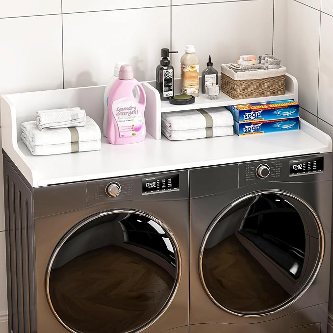 Washer Dryer Countertop with Open Storage Shelf & Raised Edge Guard, Laundry by BREENHILL