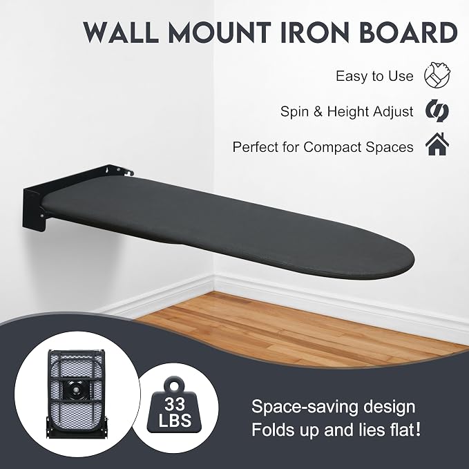 Wall Mounted Ironing Board, Space-Saving Compact Wall Mount Fold Down Iron Board - Image 2