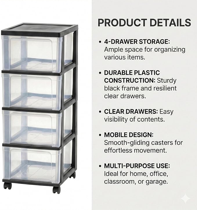 4-Drawer Narrow Storage Cart - Image 3